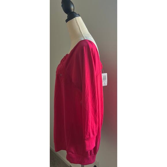 NWT TORRID Magenta Pink Off the Shoulder Floral Lace Neckline SweatshirtSize 2X - Picture 4 of 12